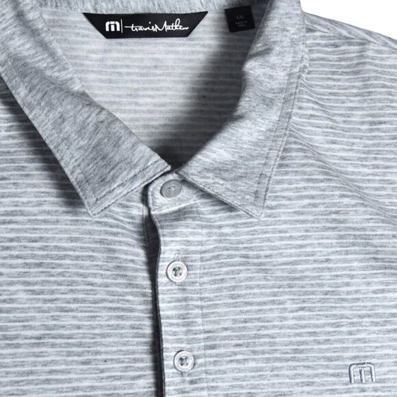 Travis Mathew Polo Men's Gray White Stripes Short Sleeve 2XL Button Golf Active - Picture 5 of 9